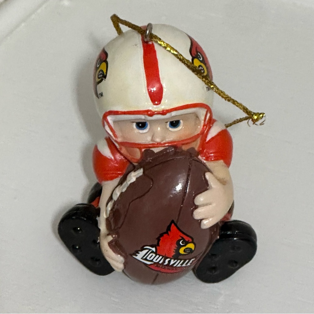Vintage Louisville Cardinals Football Player Ornament Hugging Ball Resin